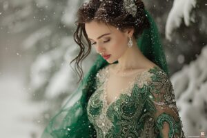 Ravissante en vert émeraude : les robes parfaites pour un mariage d’hiver
