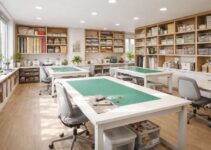 Transformez votre atelier textile en espace créatif avec rangements muraux et tables de découpe