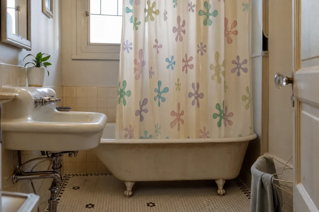 Comment créer une salle de bain inspirée du style y2k avec un rideau de douche original