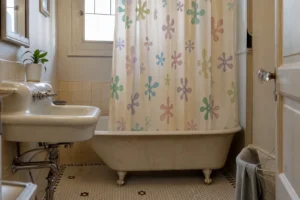 Comment créer une salle de bain inspirée du style y2k avec un rideau de douche original