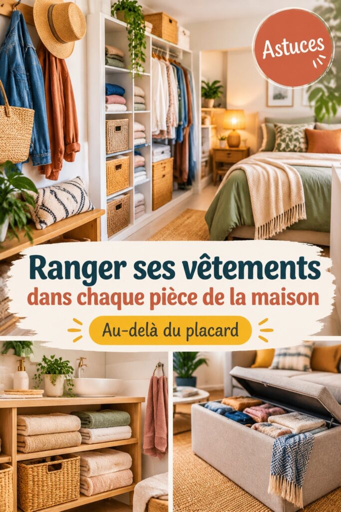 Une chambre bien rangée avec des vêtements organisés dans des tiroirs et sur des étagères.